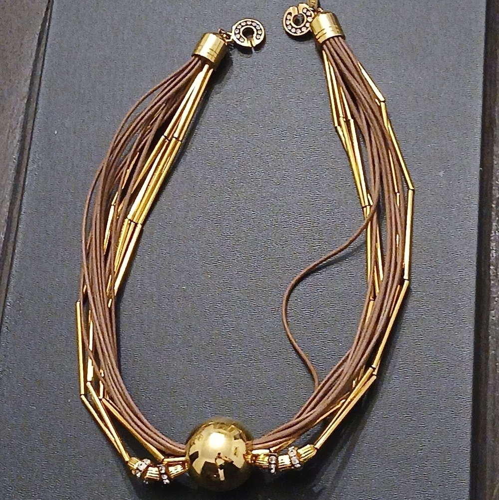 Elegant Gold and Brown Multi-Strand Necklace